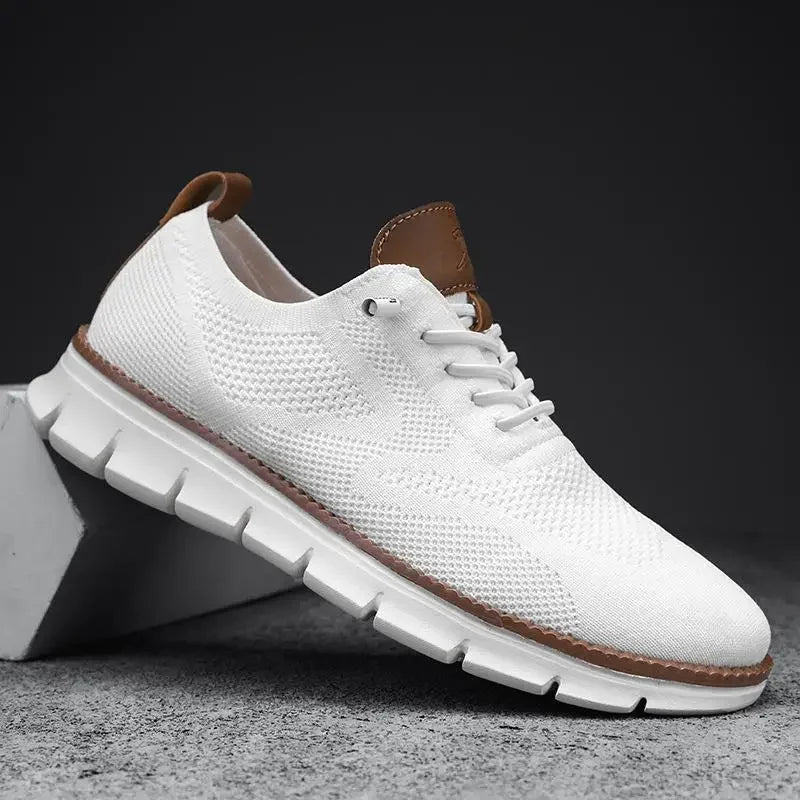 Men top design breathable leather mesh sneakers running shoes