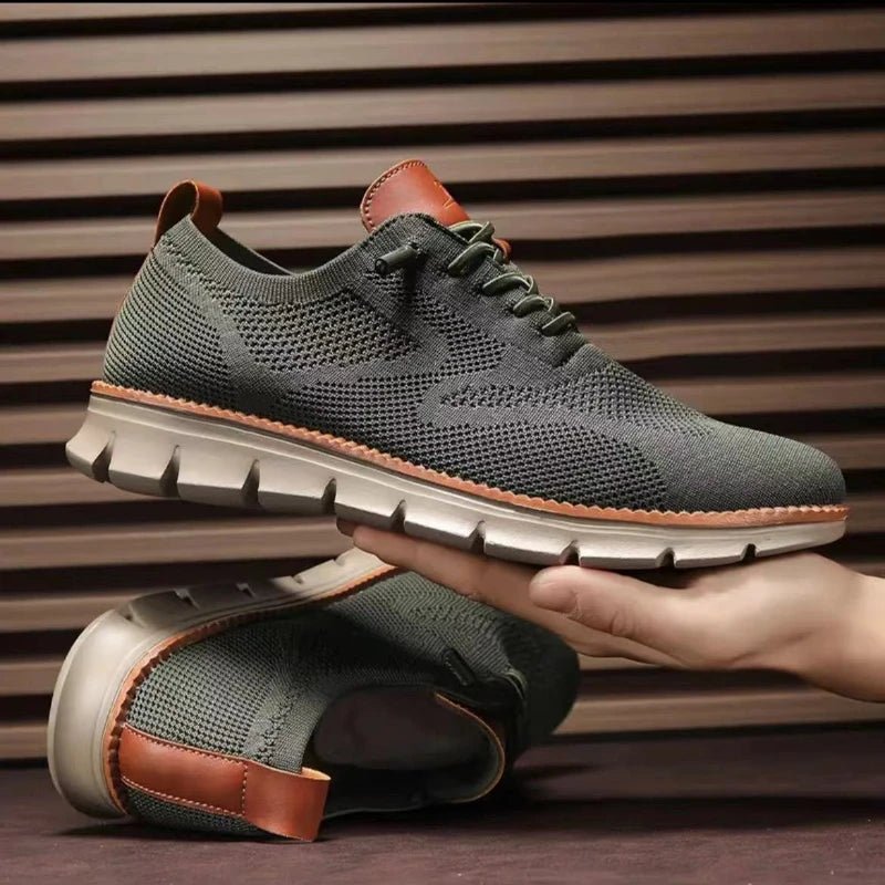 Men top design breathable leather mesh sneakers running shoes