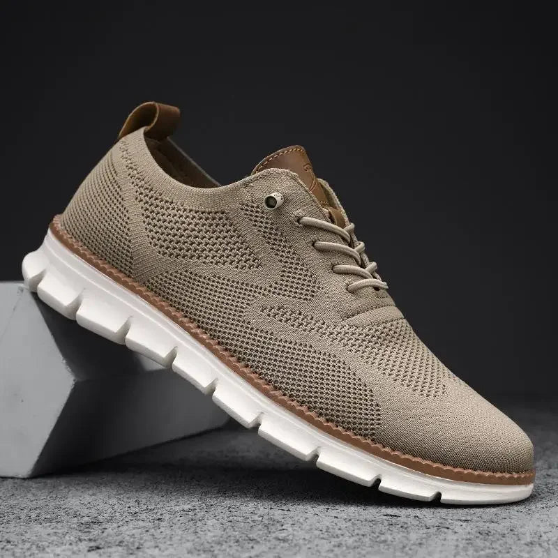 Men top design breathable leather mesh sneakers running shoes