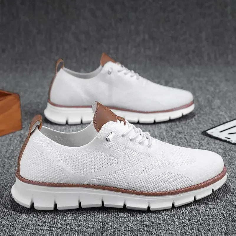 Men top design breathable leather mesh sneakers running shoes