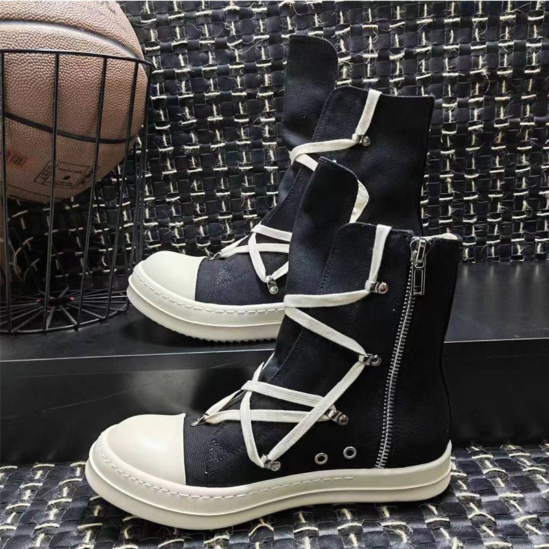 RO trendy shoes summer high top men and women street hip-hop shoes five-pointed star mesh rivet bottom niche design high top canvas shoes
