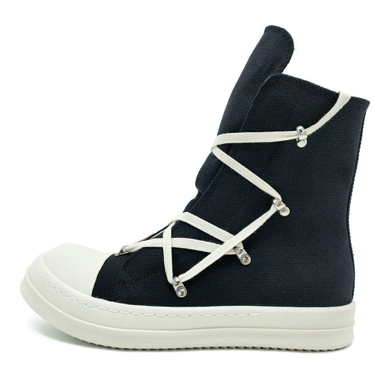 RO trendy shoes summer high top men and women street hip-hop shoes five-pointed star mesh rivet bottom niche design high top canvas shoes