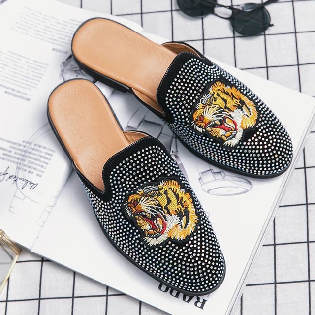 Luxury Tassel Men Slipper Summer Winter Mules Buckle Loafers Mens Leather Retro Flats Heels Party Slippers Slides Slip On Shoes