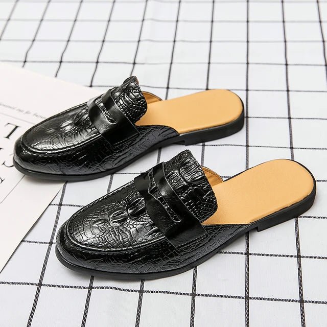 Luxury Tassel Men Slipper Summer Winter Mules Buckle Loafers Mens Leather Retro Flats Heels Party Slippers Slides Slip On Shoes