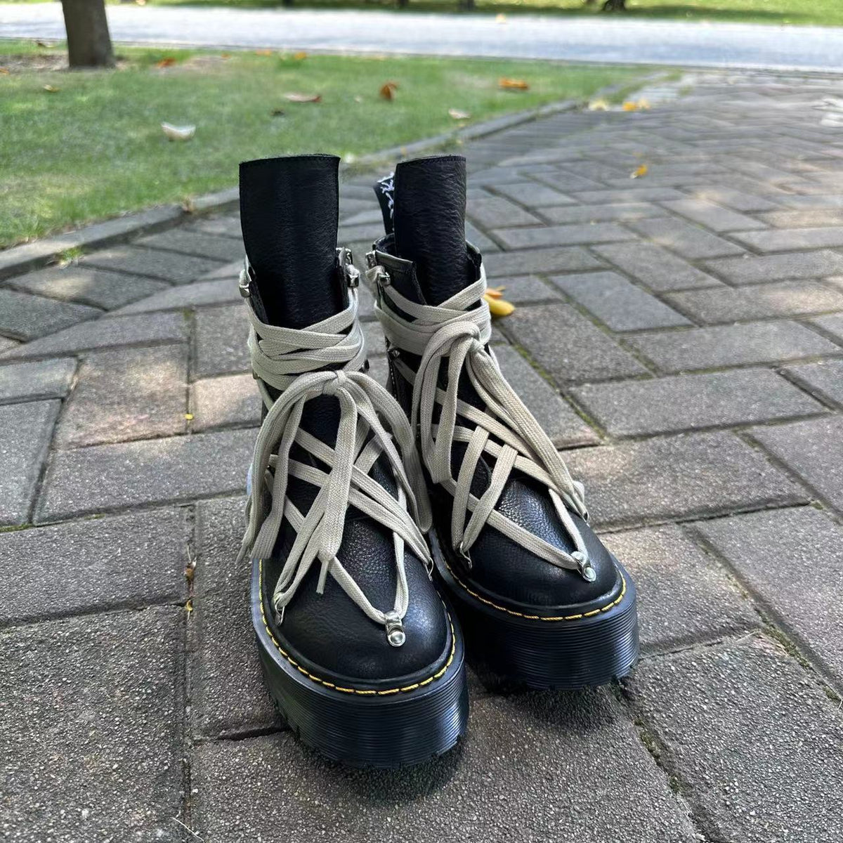 RO joint thick-soled lychee-grained joint Martin boots for men and women with side zippers, top-layer cowhide boots, motorcycle high street shoes