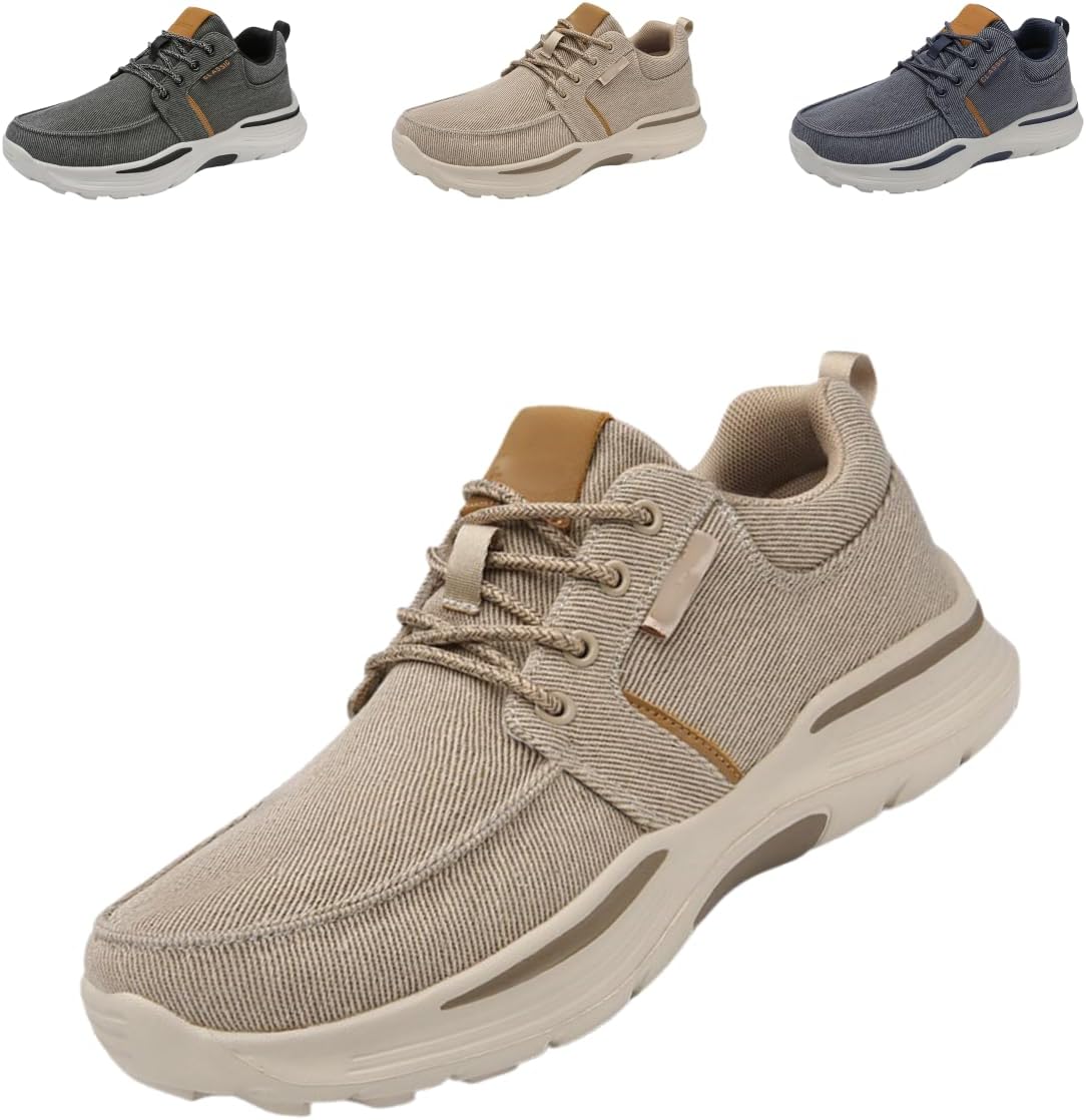 Deklan Walking Shoes for Men, Arch Support Boat Shoes, Canvas Leisure Vintage Flat Orthopaedic Shoes