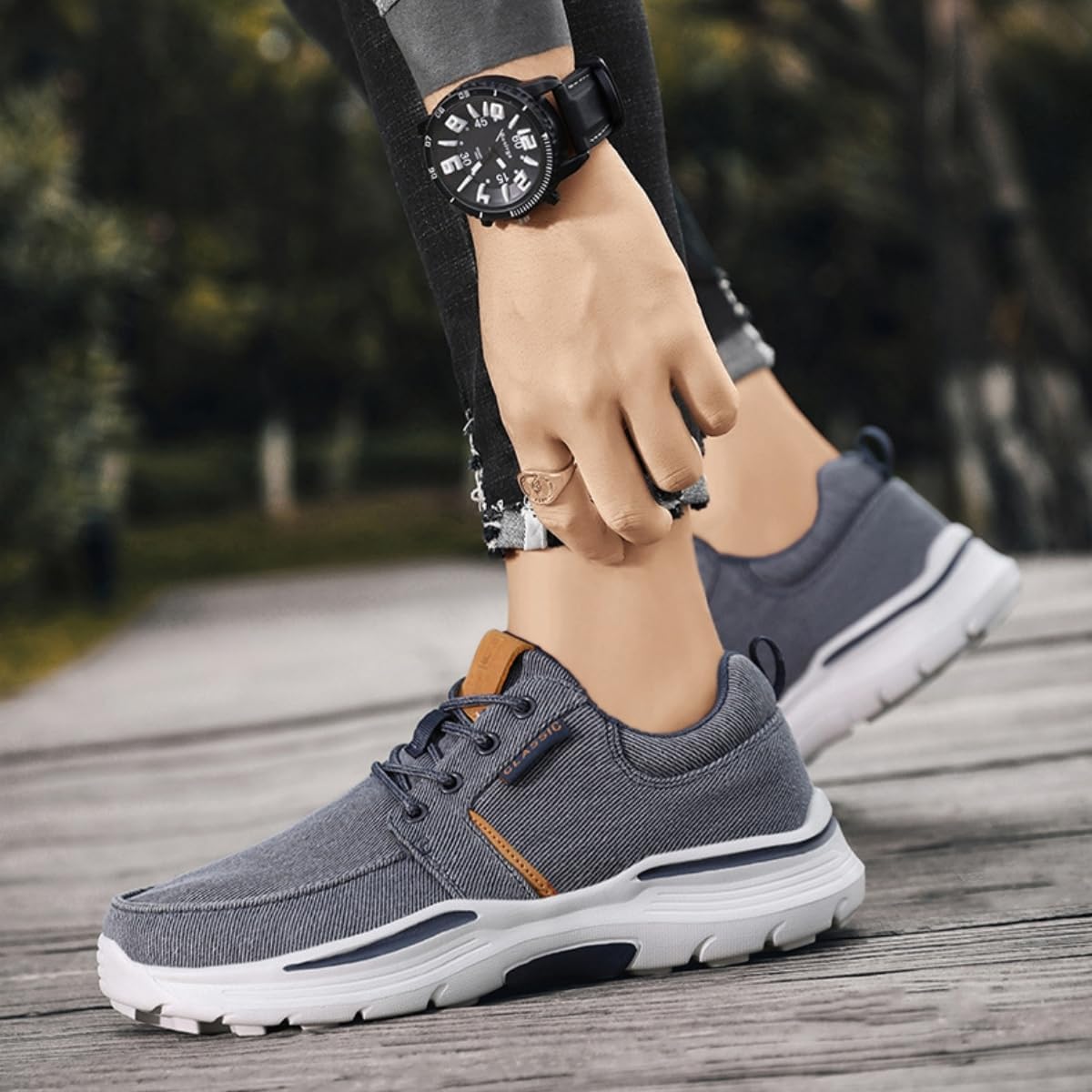 Deklan Walking Shoes for Men, Arch Support Boat Shoes, Canvas Leisure Vintage Flat Orthopaedic Shoes