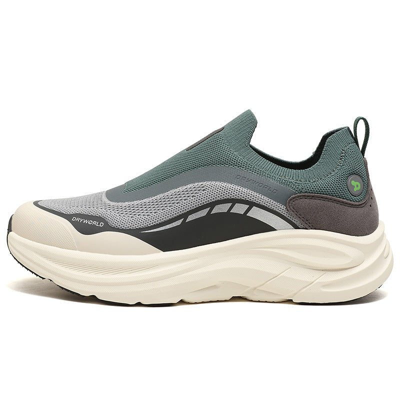 Gray Green Slip-On Walking Sneakers – Breathable Cushioned Shoes with Soft Sole and Wear-Resistant Outsole - oscloudgo