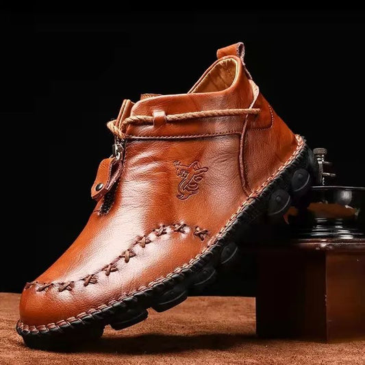 Comfymore™ Mens Hand Stitching Non-Slip Soft Sole Genuine Leather Ankle Chukka Boots
