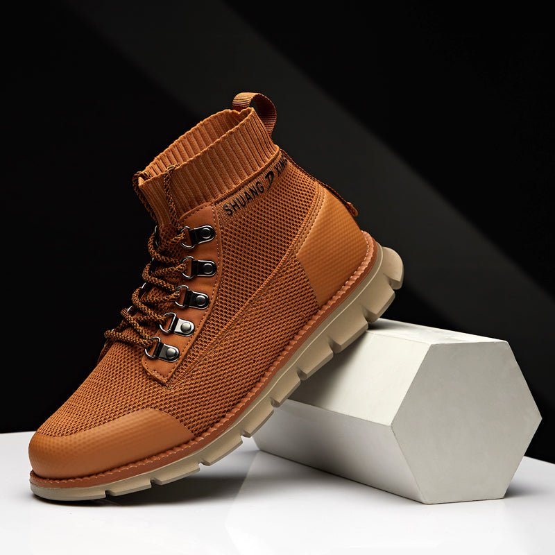 ⏰LAST DAY - 50% OFF🛒 Men’s Lightweight Knit Mid-Top Boots – Stretch Collar & Supportive Sole for Outdoor and Casual Wear - oscloudgo
