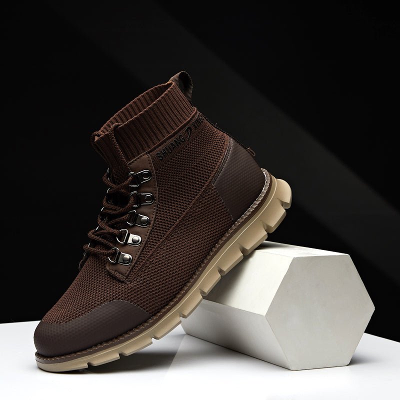 ⏰LAST DAY - 50% OFF🛒 Men’s Lightweight Knit Mid-Top Boots – Stretch Collar & Supportive Sole for Outdoor and Casual Wear - oscloudgo
