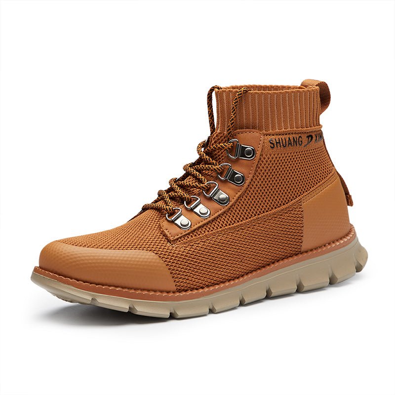 ⏰LAST DAY - 50% OFF🛒 Men’s Lightweight Knit Mid-Top Boots – Stretch Collar & Supportive Sole for Outdoor and Casual Wear - oscloudgo