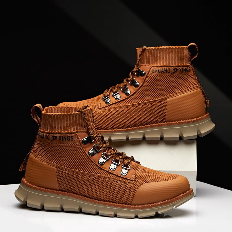 ⏰LAST DAY - 50% OFF🛒 Men’s Lightweight Knit Mid-Top Boots – Stretch Collar & Supportive Sole for Outdoor and Casual Wear - oscloudgo