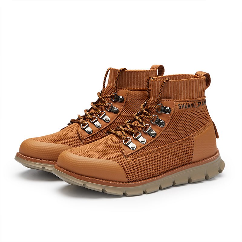 ⏰LAST DAY - 50% OFF🛒 Men’s Lightweight Knit Mid-Top Boots – Stretch Collar & Supportive Sole for Outdoor and Casual Wear - oscloudgo