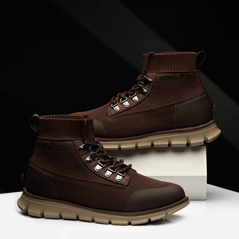 ⏰LAST DAY - 50% OFF🛒 Men’s Lightweight Knit Mid-Top Boots – Stretch Collar & Supportive Sole for Outdoor and Casual Wear - oscloudgo