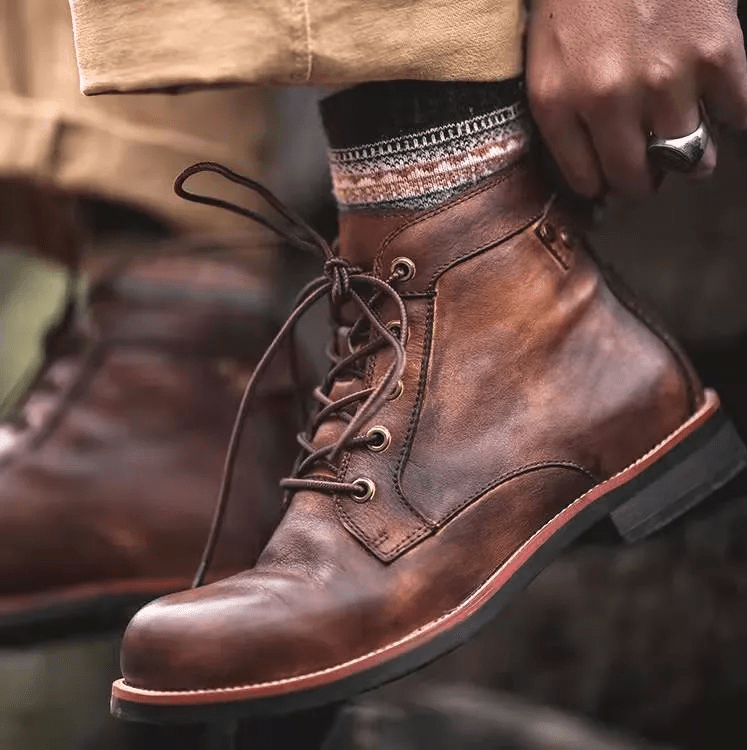 COMFYMORE™ Mens Genuine Leather Waterproof Non-slip Arch Support Hiking Casual Chukka Boots