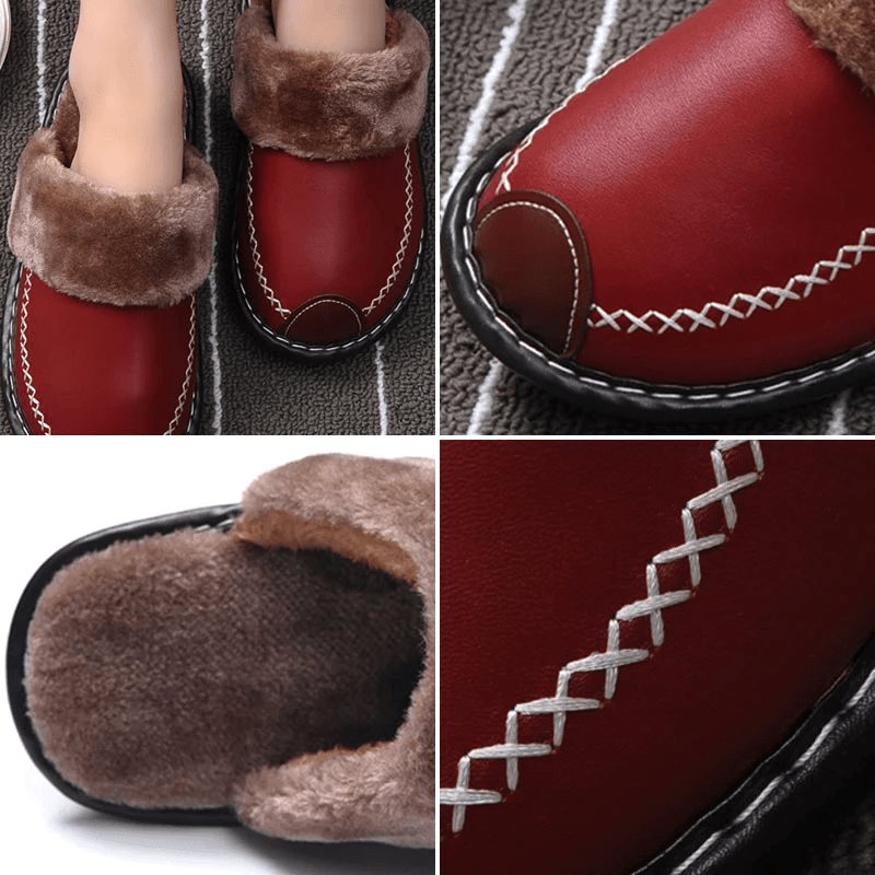 Memory Foam Indoor Outdoor Leather Orthopedic Slipper Shoes - oscloudgo