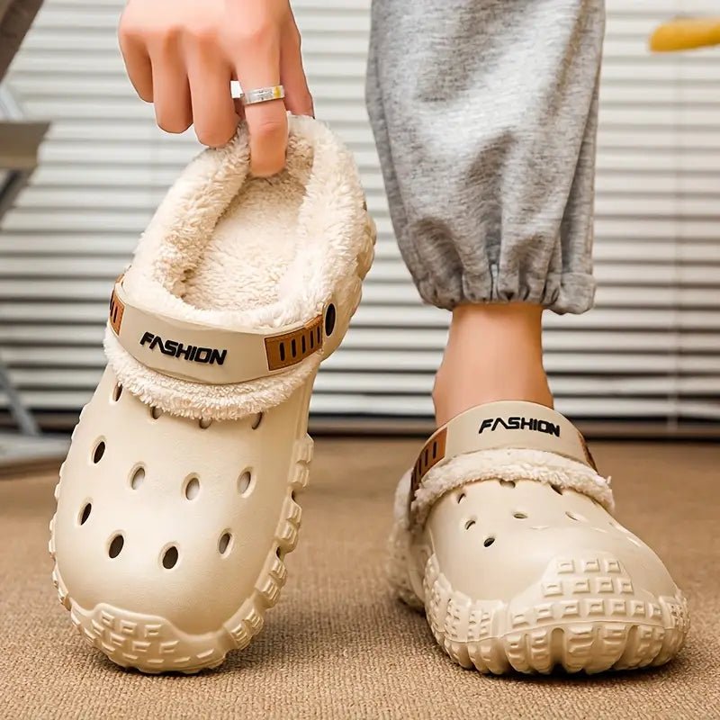 Men and Women Winter Removable Fleece-Lined Non-Slip Slip-On Slippers for Snow & Cold Weather