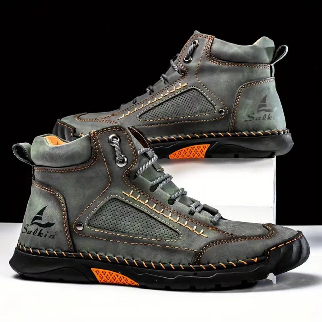 ⚡Men's Comfortable Handmade Leather Boots – Waterproof, Arch Support, Pressure Relief, Spacious Toe Box Outdoor Leather Shoes