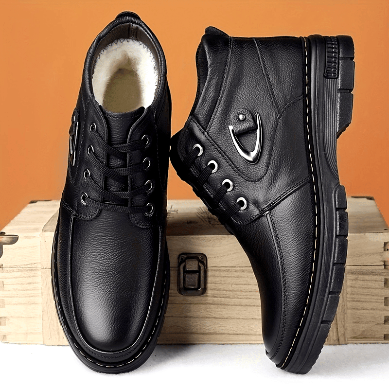 Men's Fuzzy Lining Windproof Waterproof Leather Orthopedic Boots — BUY 2 FREE SHIPPING - oscloudgo