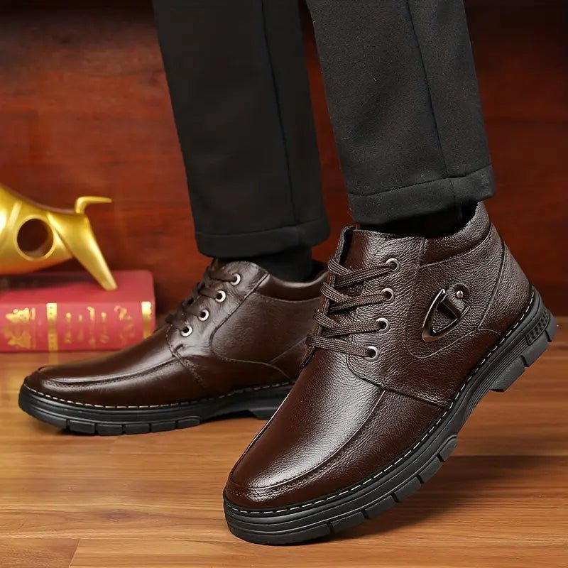 Men's Fuzzy Lining Windproof Waterproof Leather Orthopedic Boots — BUY 2 FREE SHIPPING - oscloudgo