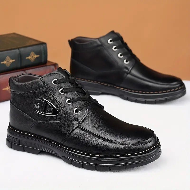 Men's Fuzzy Lining Windproof Waterproof Leather Orthopedic Boots — BUY 2 FREE SHIPPING - oscloudgo