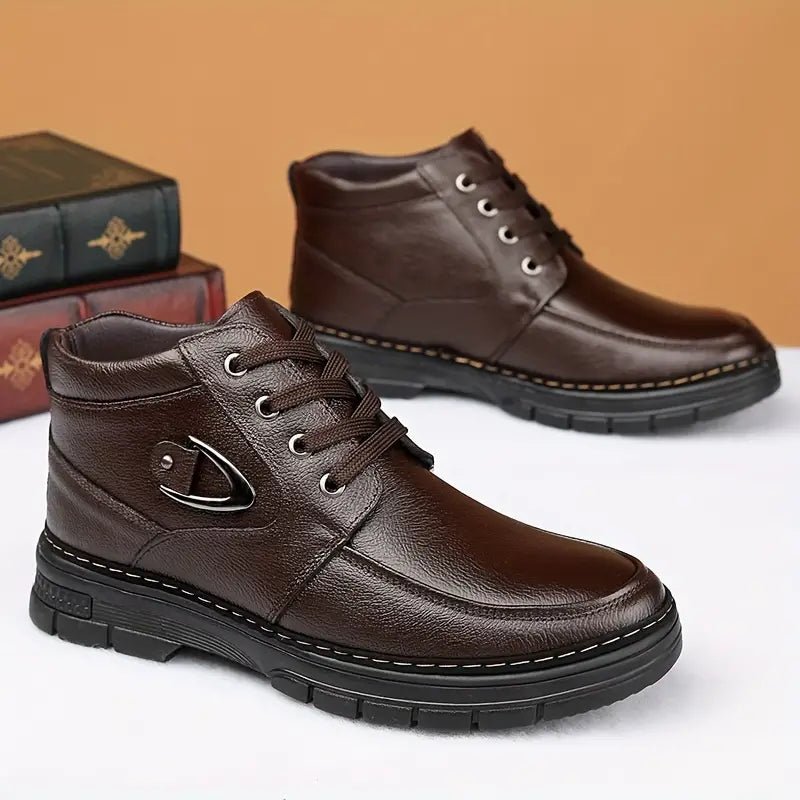 Men's Fuzzy Lining Windproof Waterproof Leather Orthopedic Boots — BUY 2 FREE SHIPPING - oscloudgo