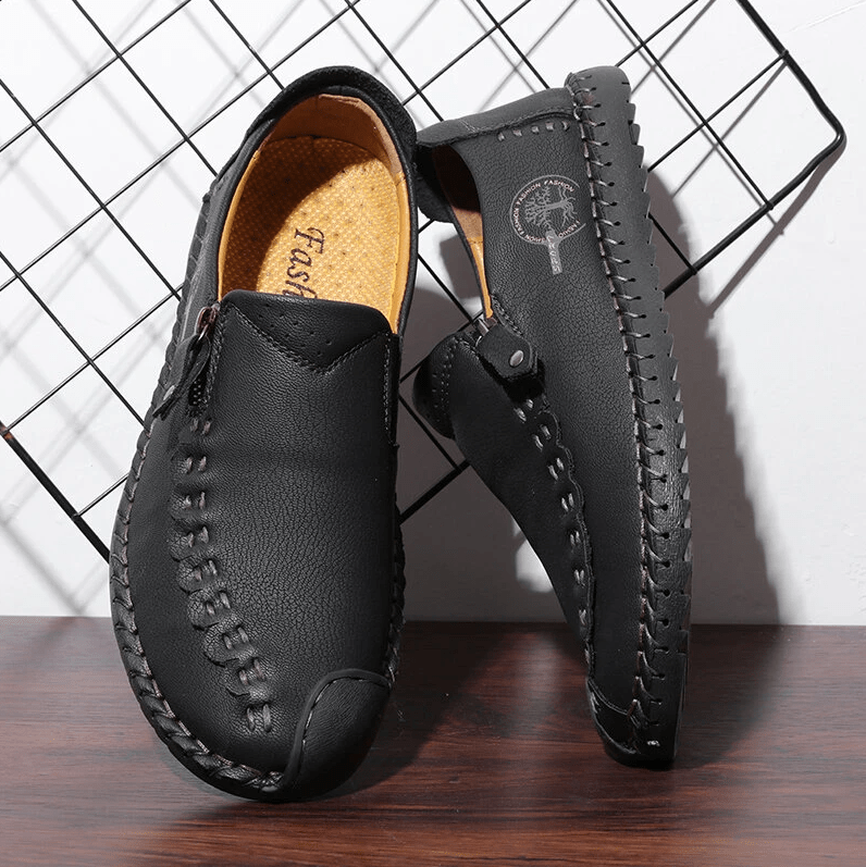 🔥Hot Sale🎁--40% OFF 🎉 Men Hand Stitching Vintage Casual Comfy Soft Sole Zipper Slip On Leather Loafers