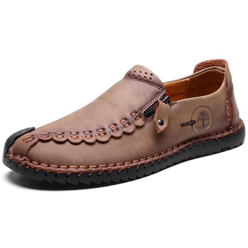 🔥Hot Sale🎁--40% OFF 🎉 Men Hand Stitching Vintage Casual Comfy Soft Sole Zipper Slip On Leather Loafers