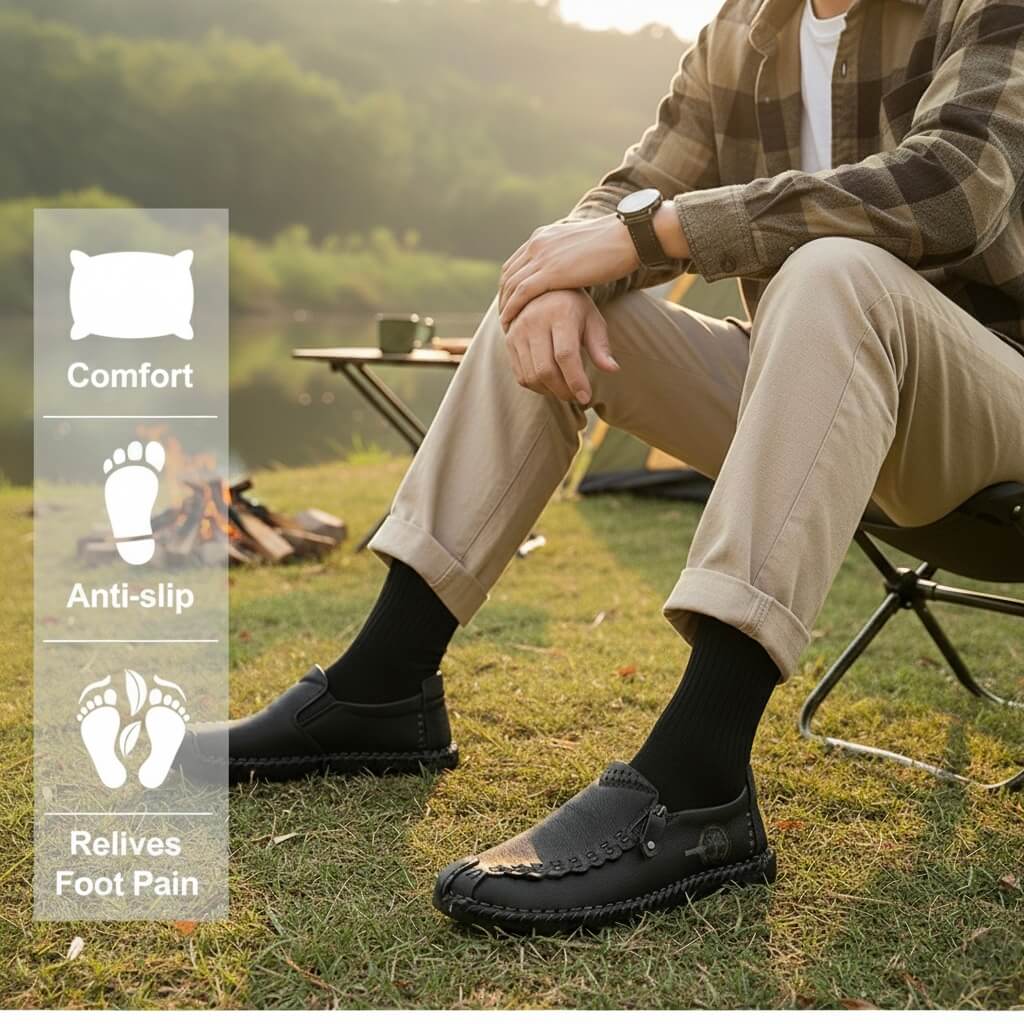🔥Hot Sale🎁--40% OFF 🎉 Men Hand Stitching Vintage Casual Comfy Soft Sole Zipper Slip On Leather Loafers