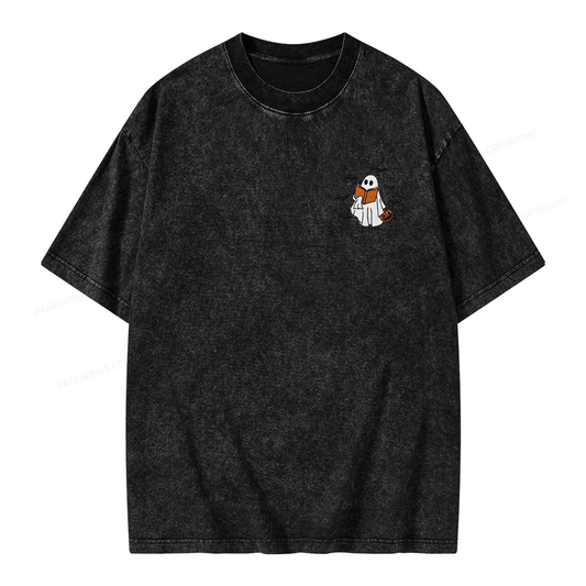 Pagewings Embroidered Book Lover Halloween Unisex Washed T-shirt