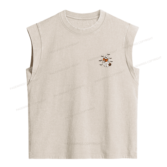 Pagewings Embroidered Book Lover Halloween Women's Washed Tank Top