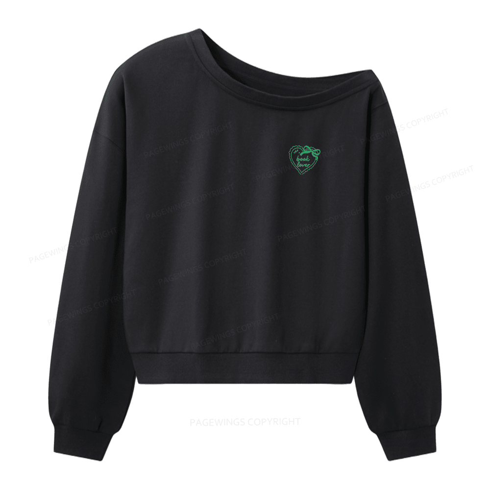 Pagewings Embroidered Book Lover Women Off Shoulder Sweatshirt