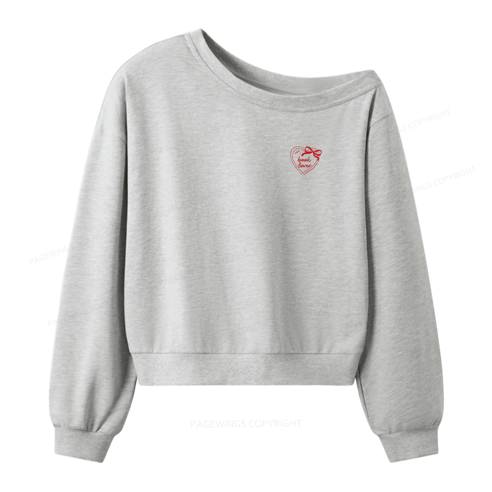 Pagewings Embroidered Book Lover Women Off Shoulder Sweatshirt