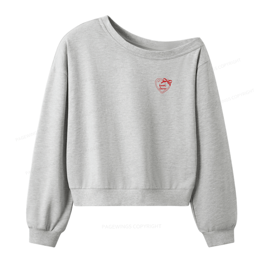 Pagewings Embroidered Book Lover Women Off Shoulder Sweatshirt