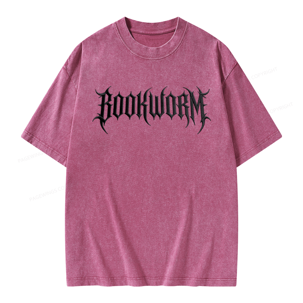 Pagewings Embroidered Bookworm Unisex Washed T-shirt