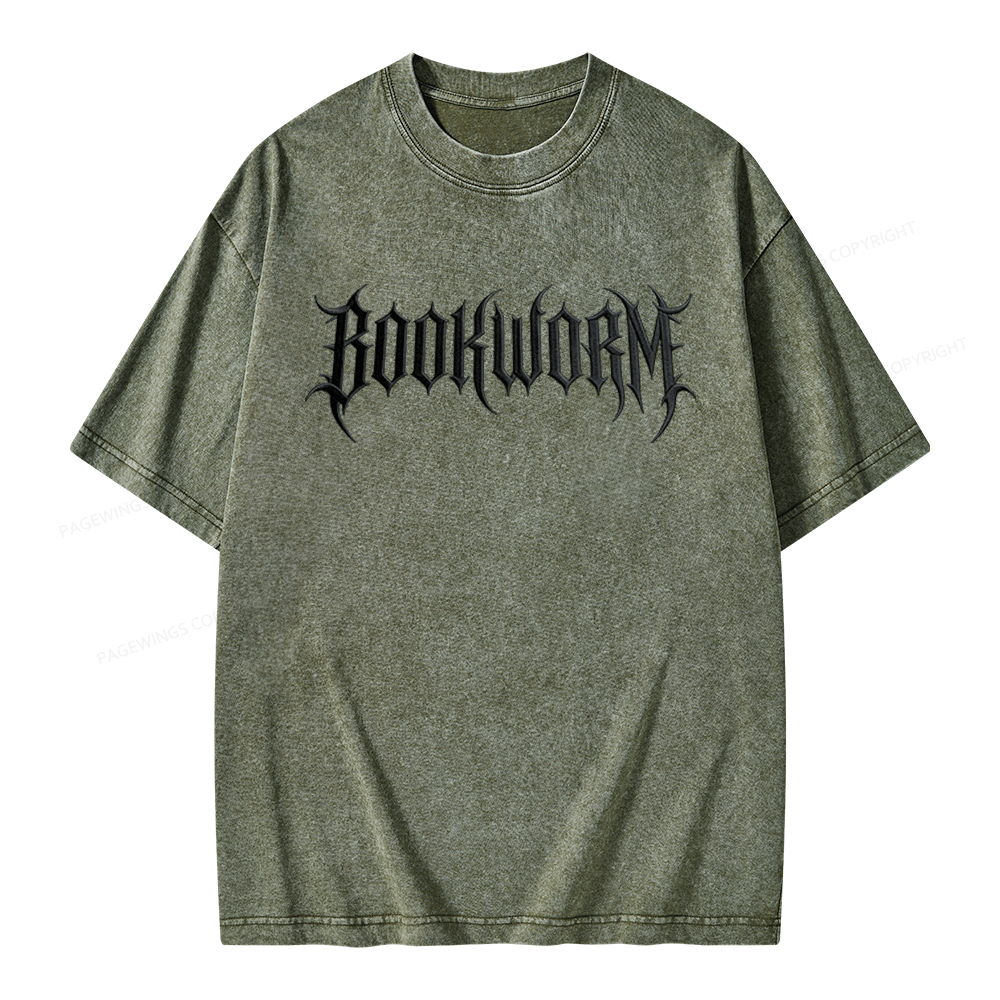 Pagewings Embroidered Bookworm Unisex Washed T-shirt