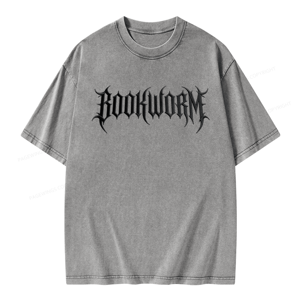 Pagewings Embroidered Bookworm Unisex Washed T-shirt