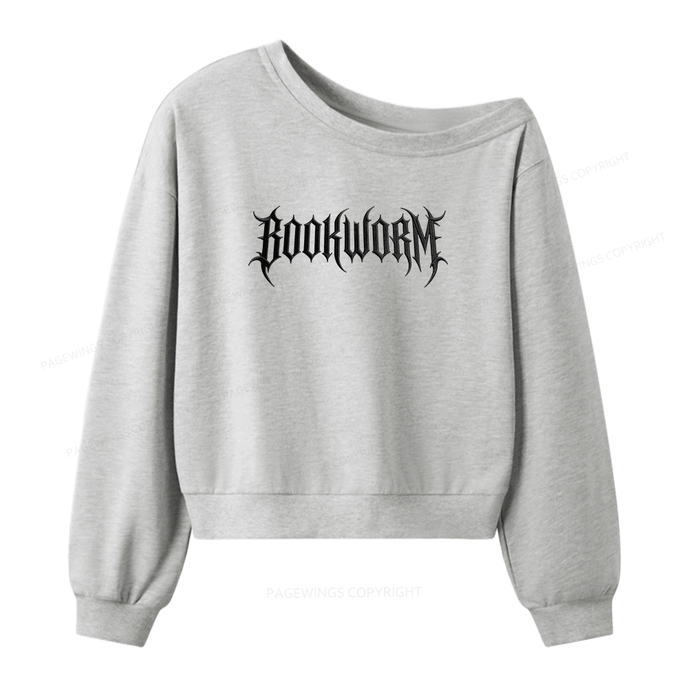 Pagewings Embroidered Bookworm Women Off Shoulder Sweatshirt