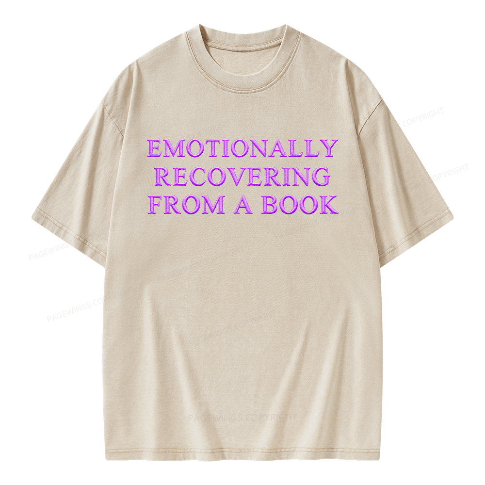 Pagewings Embroidered Emotionally Recovering From a Book Unisex Washed T-shirt