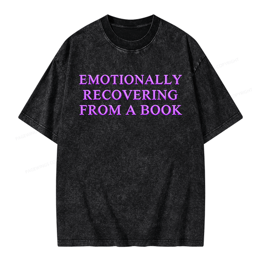 Pagewings Embroidered Emotionally Recovering From a Book Unisex Washed T-shirt