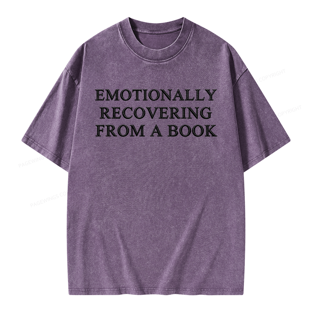 Pagewings Embroidered Emotionally Recovering From a Book Unisex Washed T-shirt