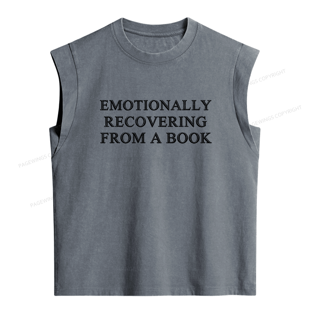 Pagewings Embroidered Emotionally Recovering From a Book Women's Washed Tank Top