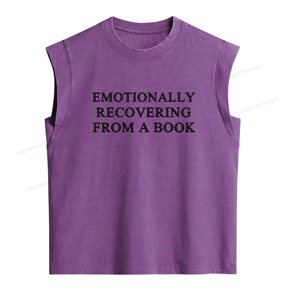 Pagewings Embroidered Emotionally Recovering From a Book Women's Washed Tank Top