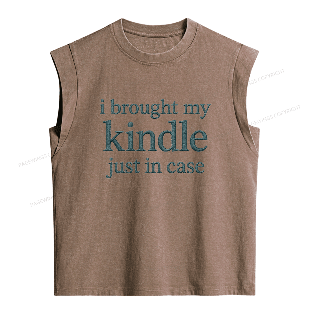 Pagewings Embroidered I Brought My Kindle Women's Washed Tank Top