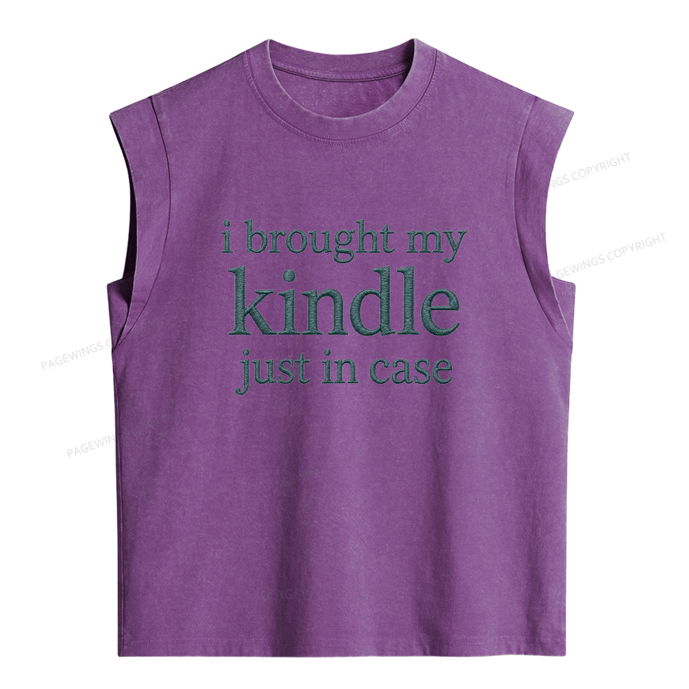 Pagewings Embroidered I Brought My Kindle Women's Washed Tank Top