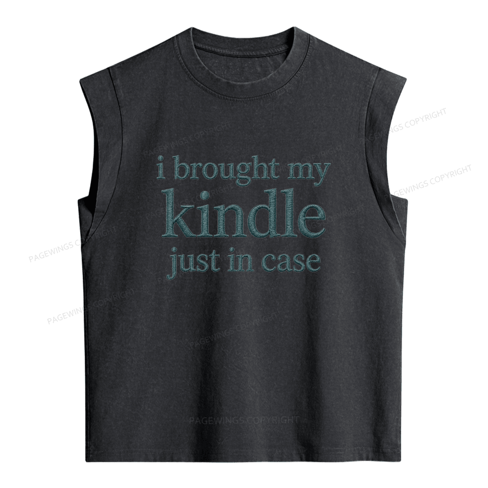 Pagewings Embroidered I Brought My Kindle Women's Washed Tank Top