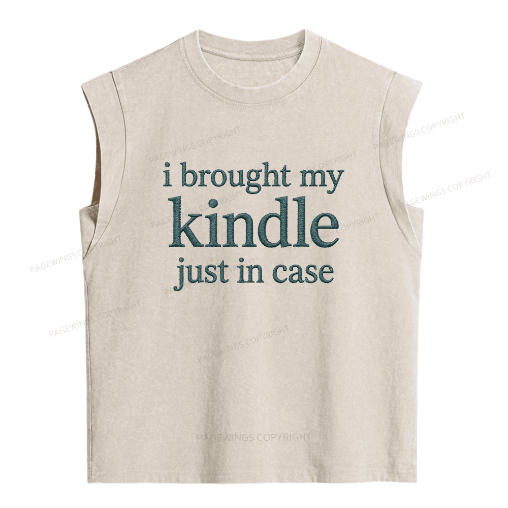 Pagewings Embroidered I Brought My Kindle Women's Washed Tank Top