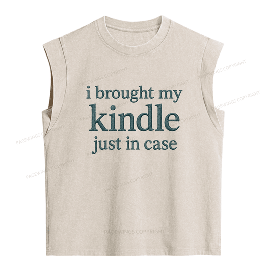 Pagewings Embroidered I Brought My Kindle Women's Washed Tank Top