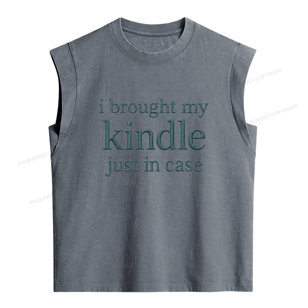 Pagewings Embroidered I Brought My Kindle Women's Washed Tank Top